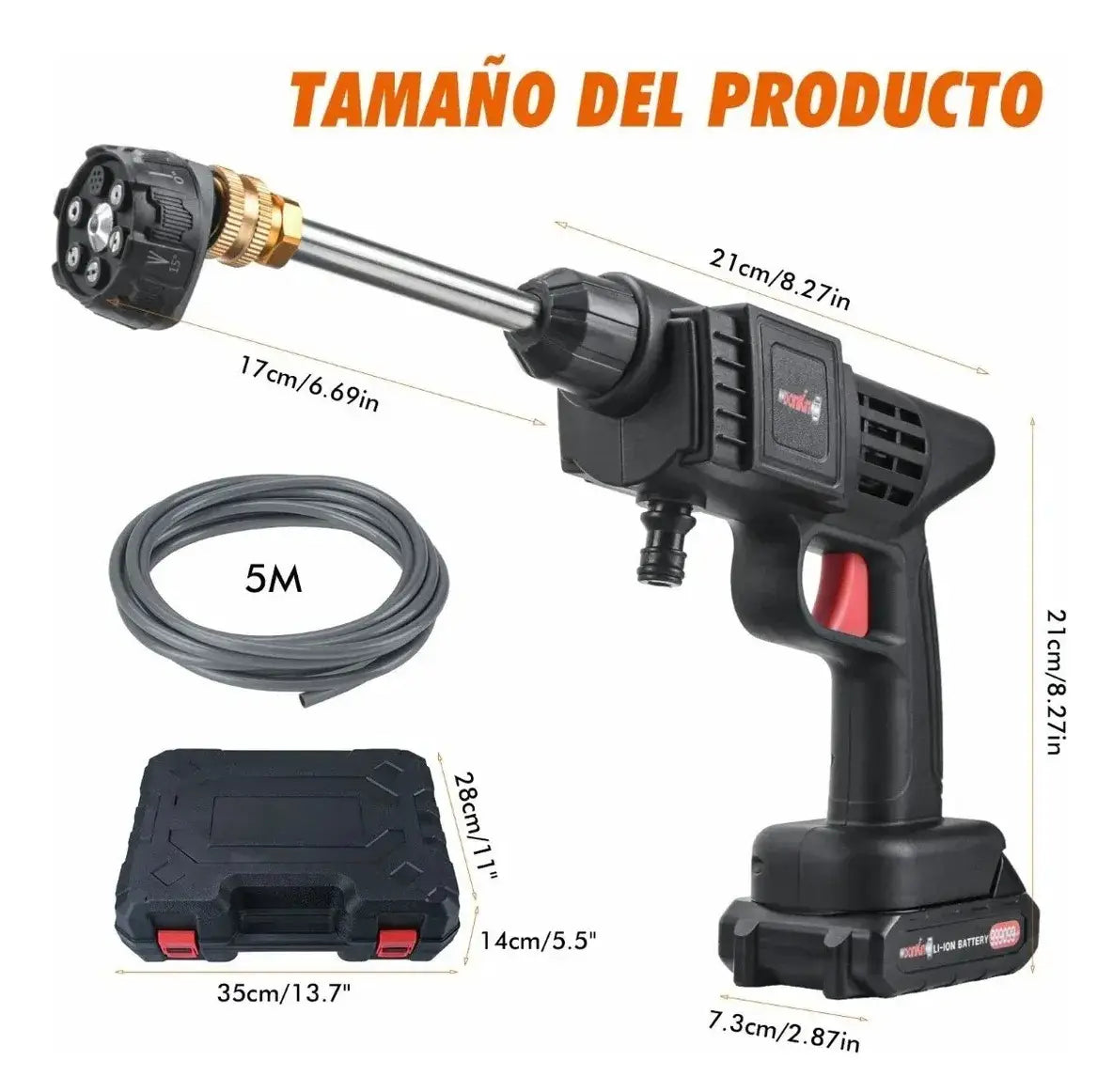 Potente Hidrolavadora 48v Con Boquilla 6 En 1 + 2 Baterías Color Negro + Aspiradora portátil recargable